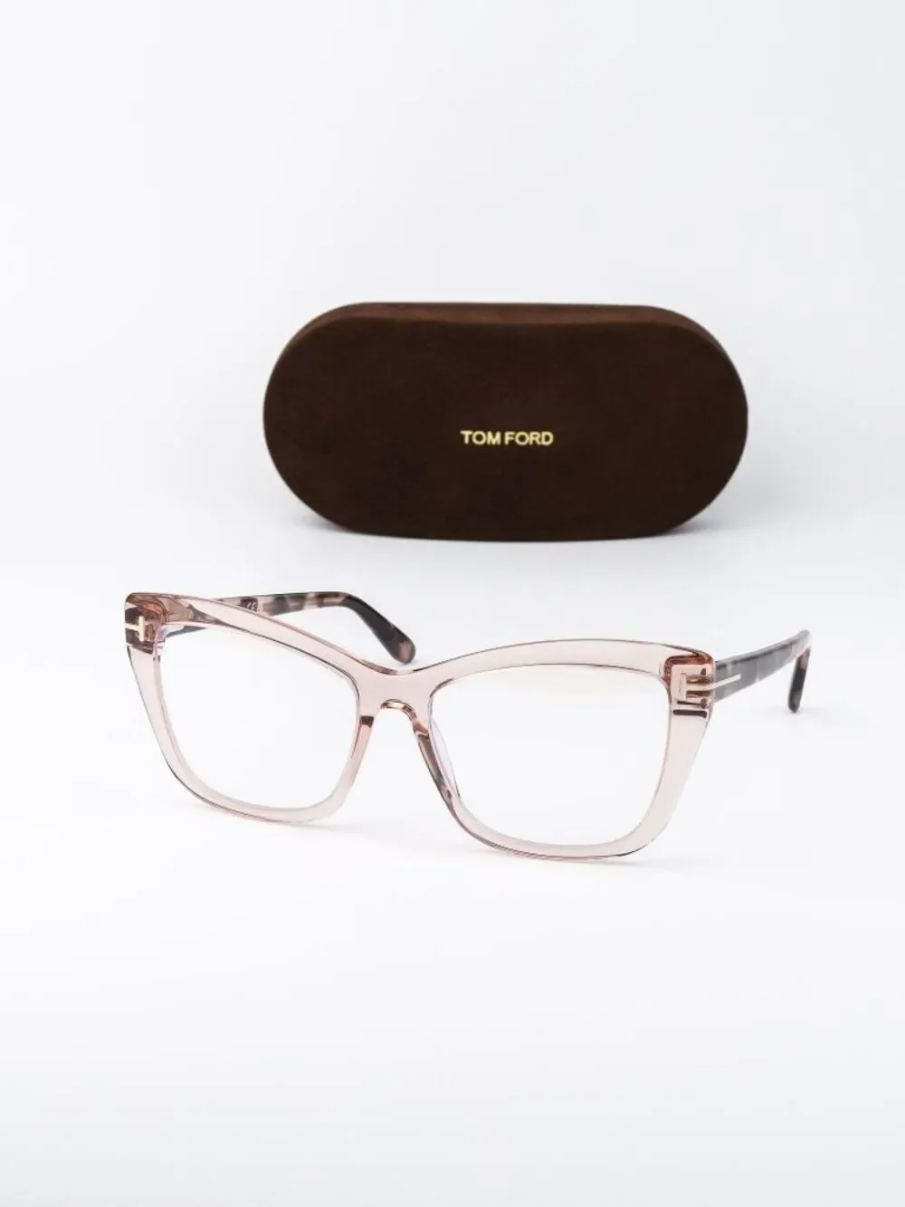 Tom Ford Women Eyeglasses Transparent Pink Cat Eye FT5826-B 072 NEW AUTHENTIC